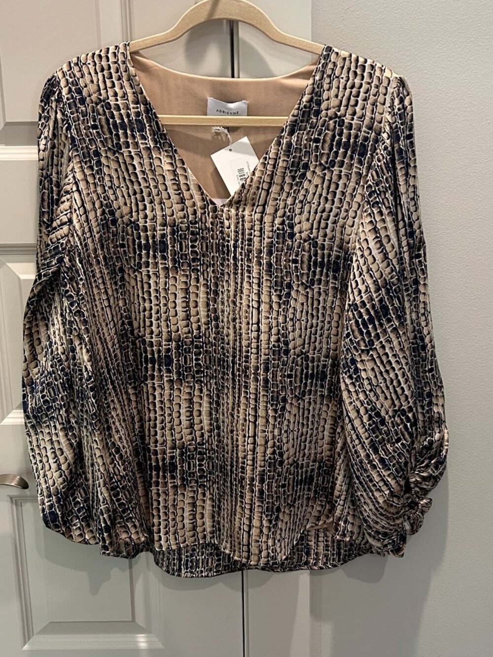 Adrienne Long Sleeve Lined Animal Print V-neck Blouse